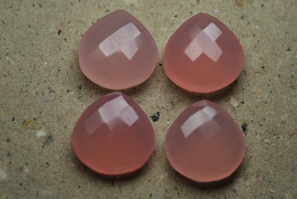 3 Matched Pair, AAA Quality, Rose Chalcedony Faceted Heart Shape Briolette's 12mm - Jalvi & Co.