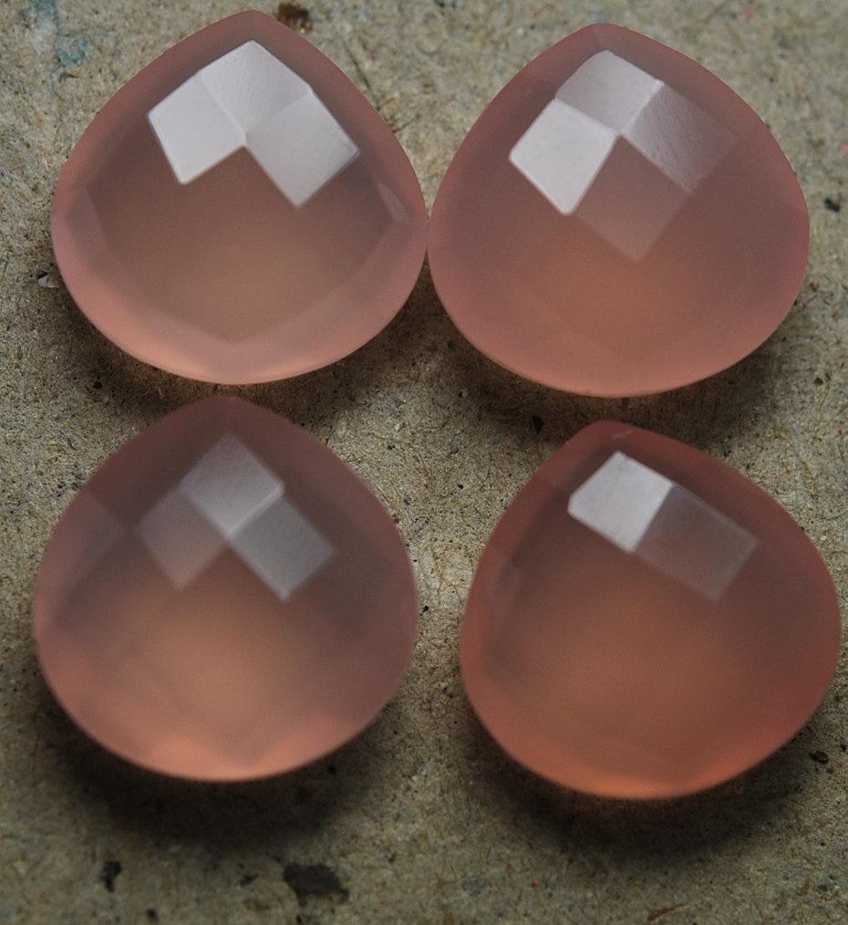 3 Matched Pair, AAA Quality, Rose Chalcedony Faceted Heart Shape Briolette's 12mm - Jalvi & Co.