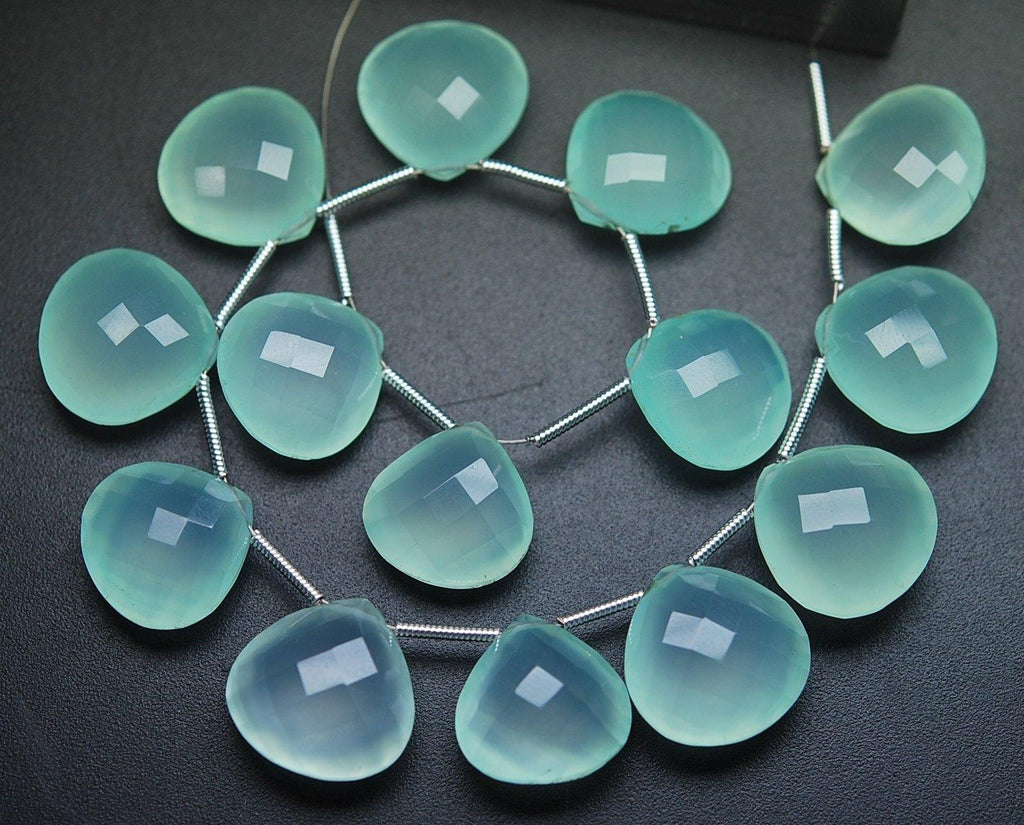 3 Matched Pair, Aaa Quality, Sea Green Chalcedony Faceted Heart Shape Briolettes 15mm - Jalvi & Co.