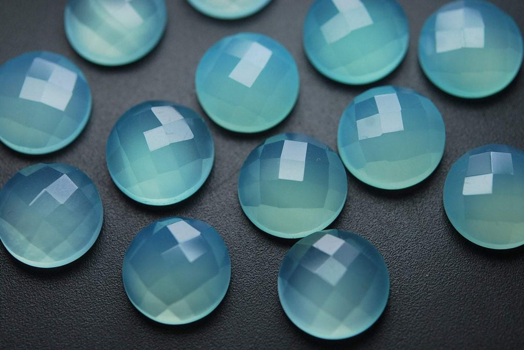 3 Matched Pair, Aaa Quality,Aqua Chalcedony Rose Cut Coins Shape, 14mm - Jalvi & Co.