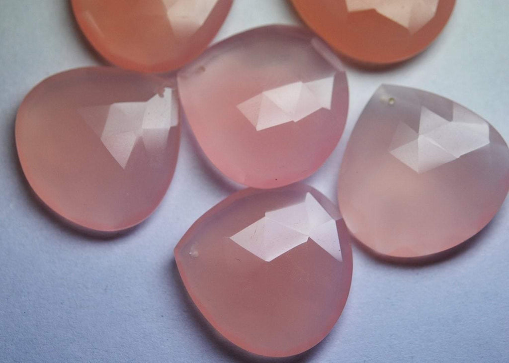 3 Matched Pair, Aaa Quality,Front Drilled Rose Pink Chalcedony Faceted Heart Shape Briolettes 25mm - Jalvi & Co.