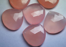 Load image into Gallery viewer, 3 Matched Pair, Aaa Quality,Front Drilled Rose Pink Chalcedony Faceted Heart Shape Briolettes 25mm - Jalvi &amp; Co.