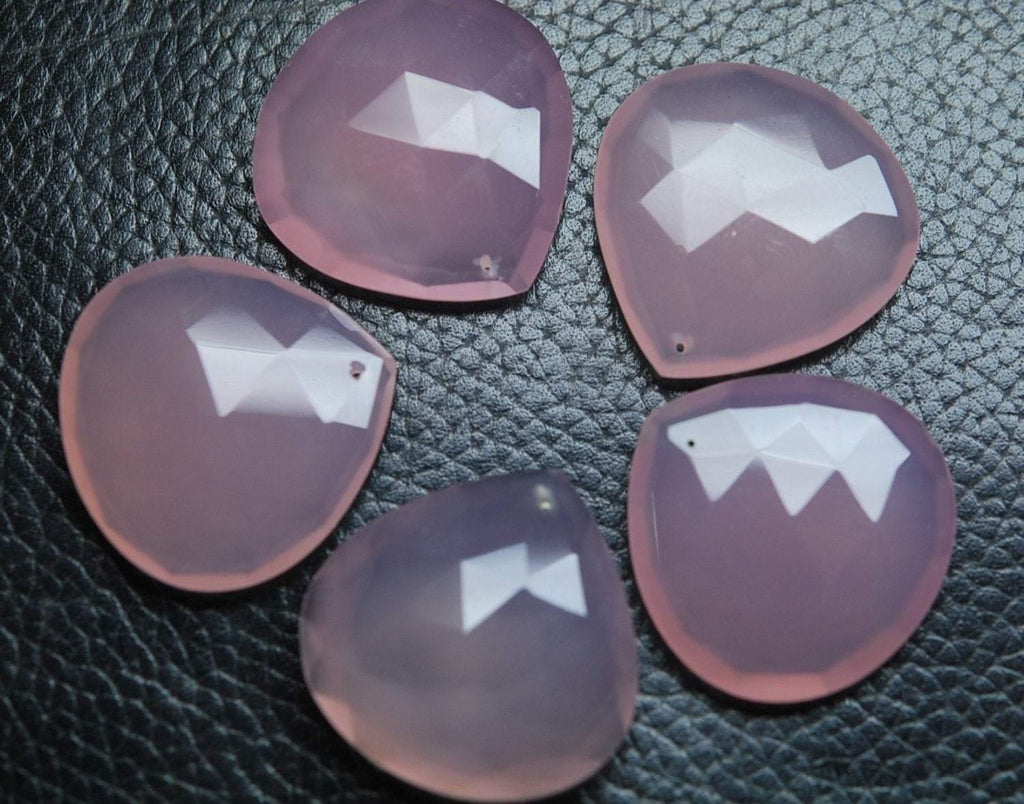 3 Matched Pair, Aaa Quality,Front Drilled Rose Pink Chalcedony Faceted Heart Shape Briolettes 25mm - Jalvi & Co.