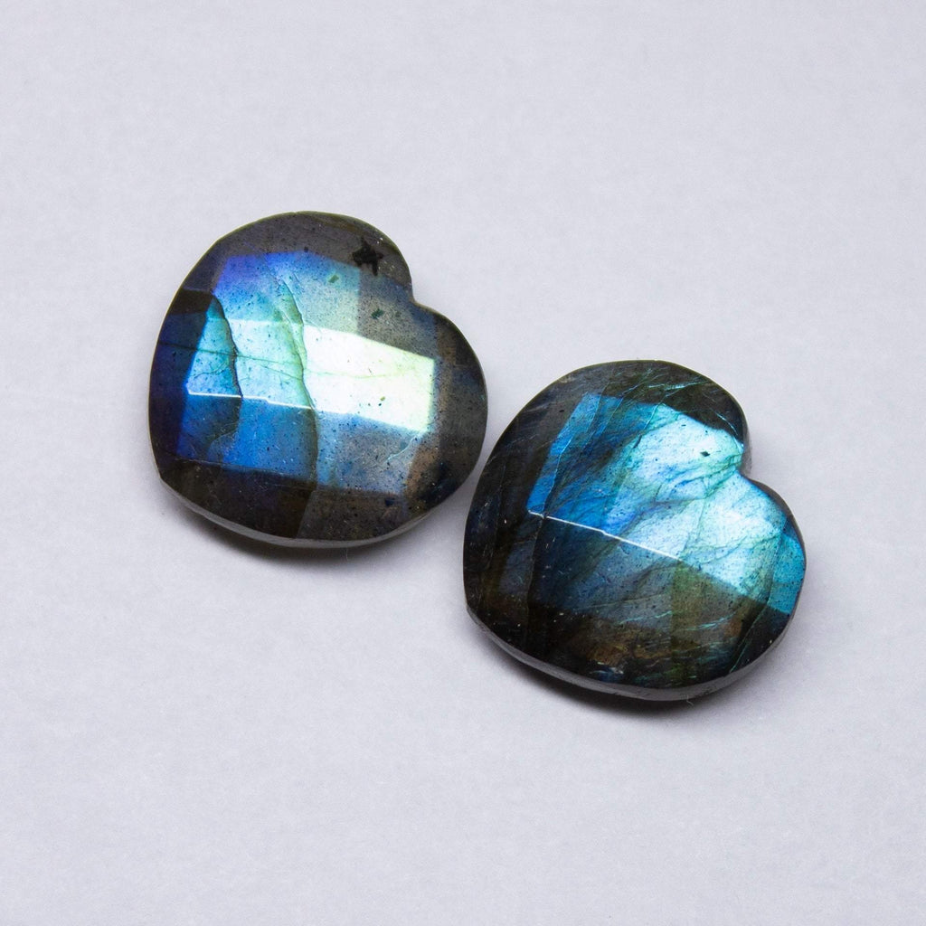 3 Matched Pair, Finest Quality, Natural Labradorite Faceted Heart Shaped Briolette, 14mm Size. - Jalvi & Co.