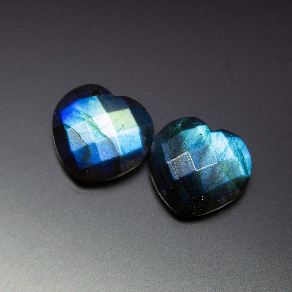 3 Matched Pair, Finest Quality, Natural Labradorite Faceted Heart Shaped Briolette, 14mm Size. - Jalvi & Co.