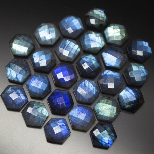 3 Matched Pair, Finest Quality, Natural Labradorite Faceted Hexagon Shape Briolettes, 12mm Size. - Jalvi & Co.