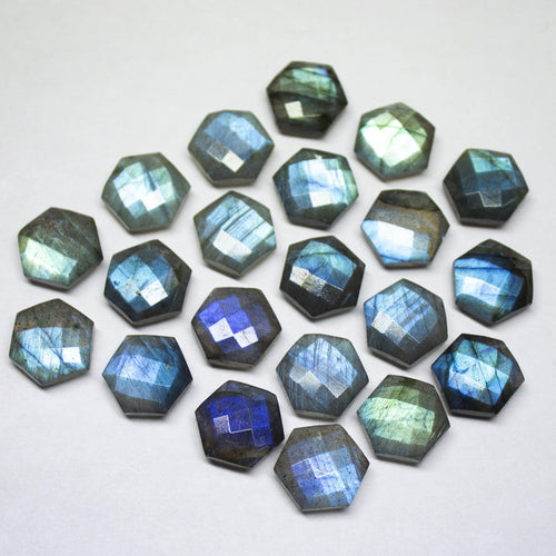 3 Matched Pair, Finest Quality, Natural Labradorite Faceted Hexagon Shape Briolettes, 12mm Size. - Jalvi & Co.