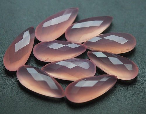 3 Matched Pair One Side Flat Rose Chalcedony Faceted Long Pear Shape 8X20mm - Jalvi & Co.