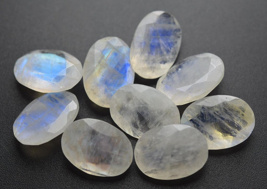 3 Matched Pair Rainbow Moonstone Faceted Oval Shaped Loose Stones, 12X16mm, Finest Quality - Jalvi & Co.