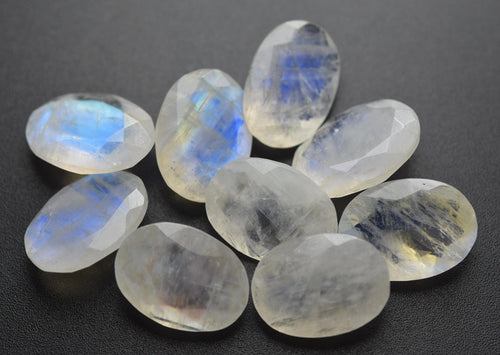 3 Matched Pair Rainbow Moonstone Faceted Oval Shaped Loose Stones, 12X16mm, Finest Quality - Jalvi & Co.