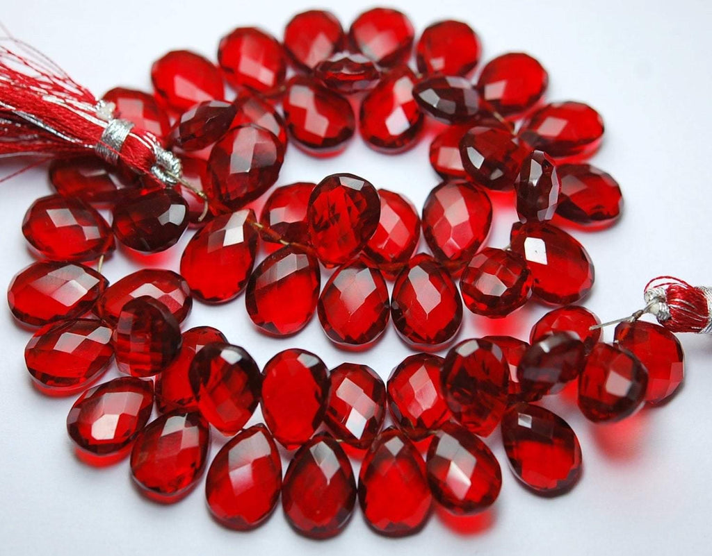 3 Matched Pair Ruby Red Quartz Micro Faceted Pear Briolette, 10X14mm Approx , - Jalvi & Co.