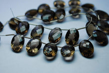 Load image into Gallery viewer, 3 Matched Pair Smoky Quartz Faceted Checker Cut Ovel Shape Briolettes, 12-16mm - Jalvi &amp; Co.