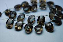 Load image into Gallery viewer, 3 Matched Pair Smoky Quartz Faceted Checker Cut Ovel Shape Briolettes, 12-16mm - Jalvi &amp; Co.