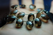 Load image into Gallery viewer, 3 Matched Pair Smoky Quartz Faceted Checker Cut Ovel Shape Briolettes, 12-16mm - Jalvi &amp; Co.