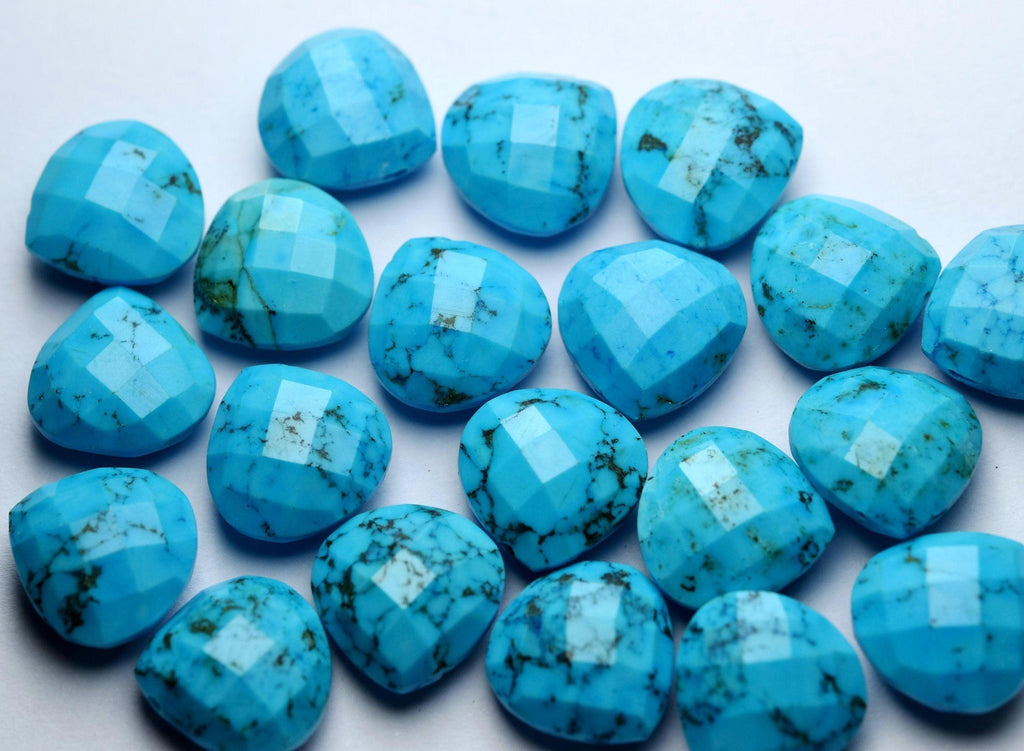 3 Matched Pair,Blue Turquoise Faceted Heart Shape Briolettes Size 14mm - Jalvi & Co.