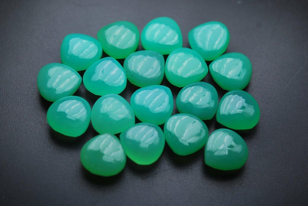 3 Matched Pair,One Side Flat,Chrysoprase Chalcedony Faceted Heart Shape 14mm - Jalvi & Co.