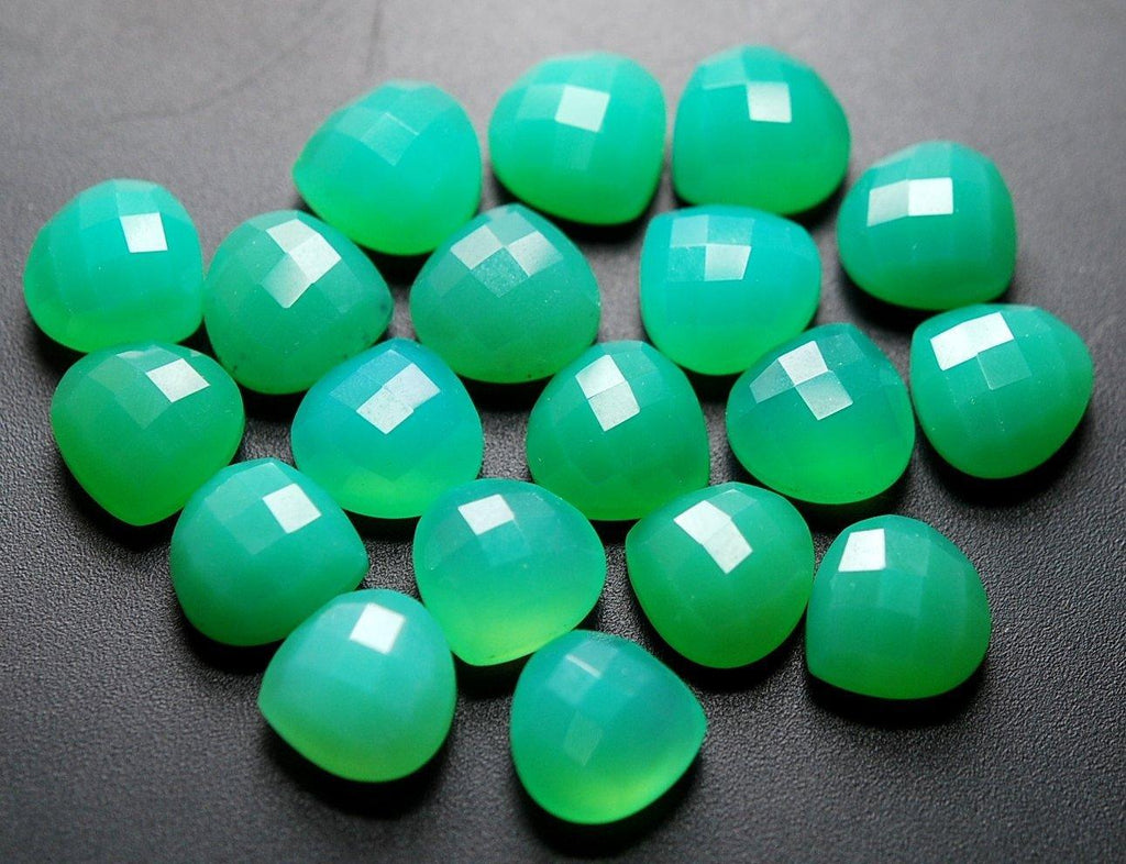 3 Matched Pair,One Side Flat,Chrysoprase Chalcedony Faceted Heart Shape 14mm - Jalvi & Co.