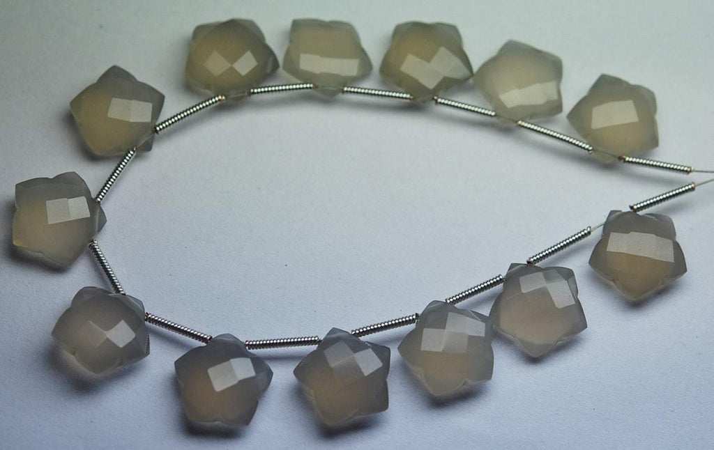 3 Matched Pairs Grey Chalcedony Faceted Star Shape Briolette Size 12mm Approx. - Jalvi & Co.