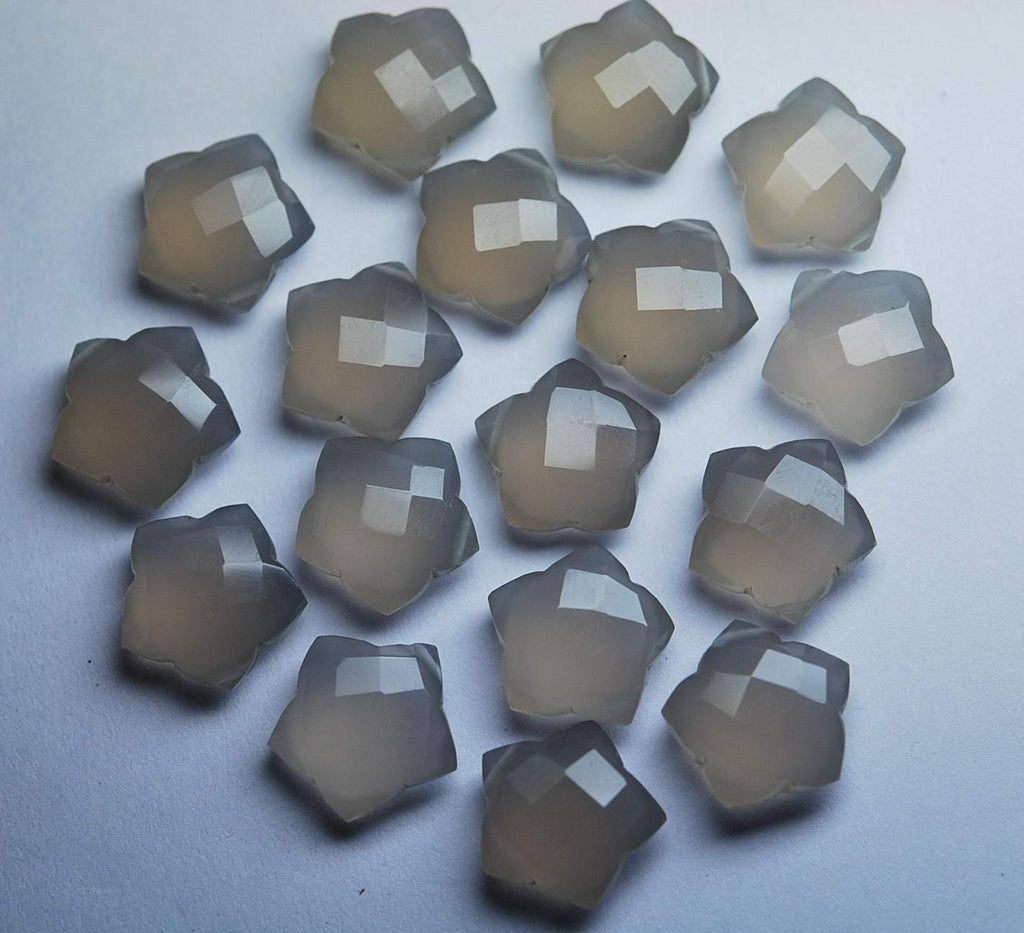 3 Matched Pairs Grey Chalcedony Faceted Star Shape Briolette Size 12mm Approx. - Jalvi & Co.