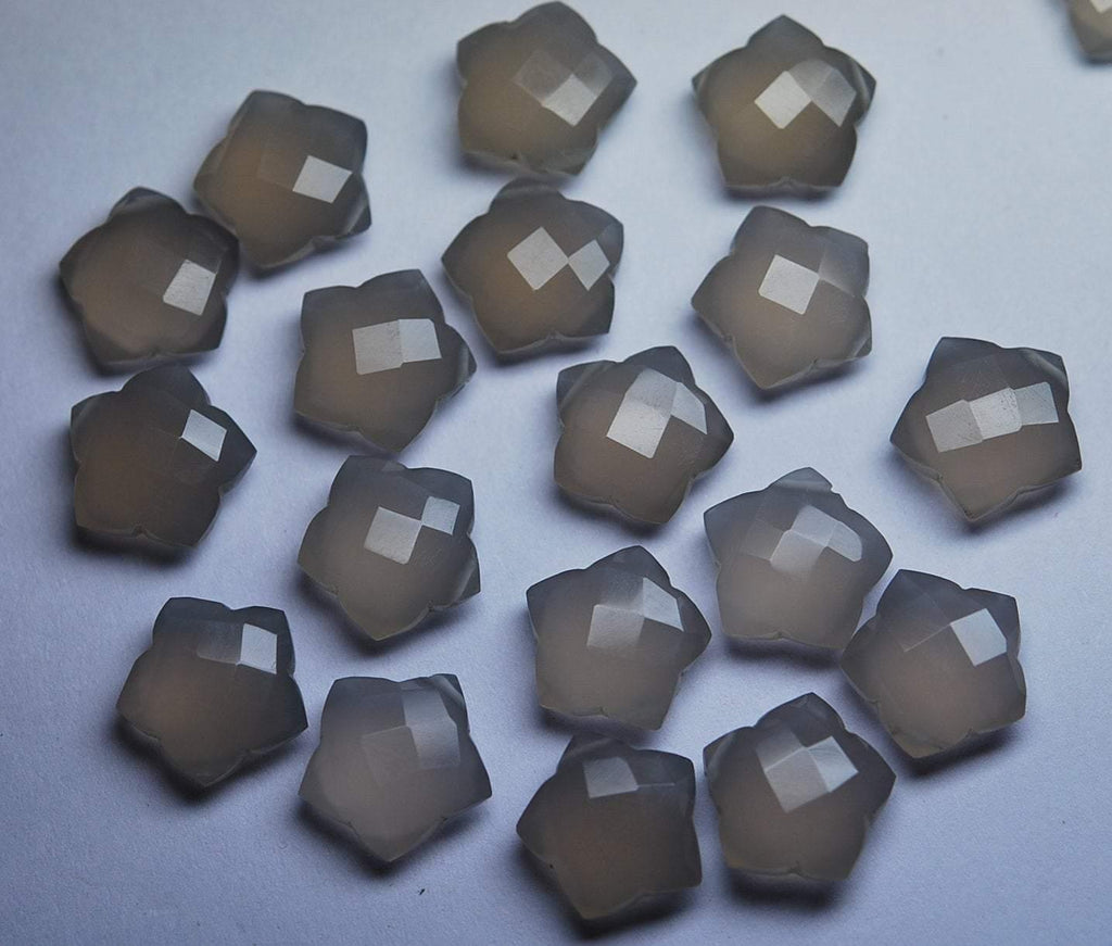 3 Matched Pairs Grey Chalcedony Faceted Star Shape Briolette Size 12mm Approx. - Jalvi & Co.