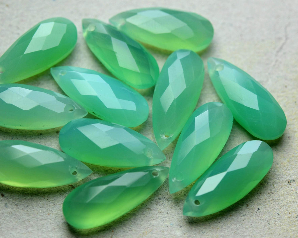 3 Matched Pairs,Front Drilled,Chrysoprase Chalcedony Faceted Pear Shape Briolettes 8X20mm - Jalvi & Co.