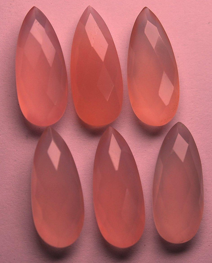 3 Matched Pair,Side Drilled, Rose Chalcedony Faceted Long Pear Shape Briolettes 8X20mm - Jalvi & Co.