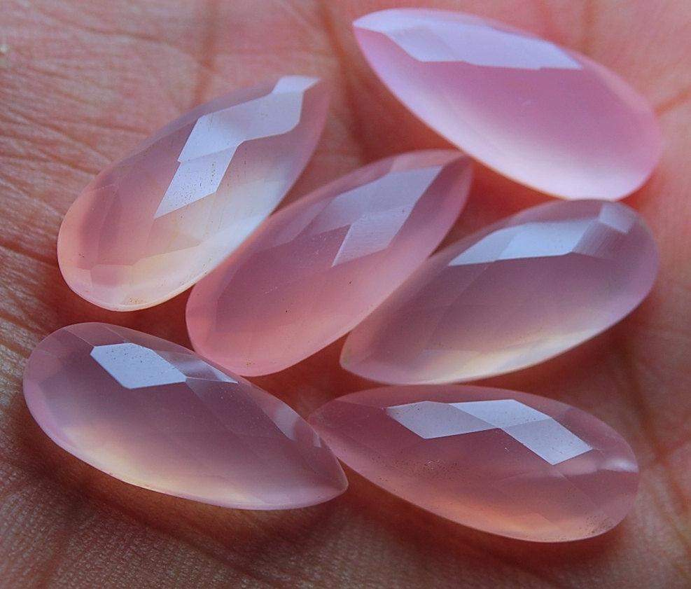 3 Matched Pair,Side Drilled, Rose Chalcedony Faceted Long Pear Shape Briolettes 8X20mm - Jalvi & Co.