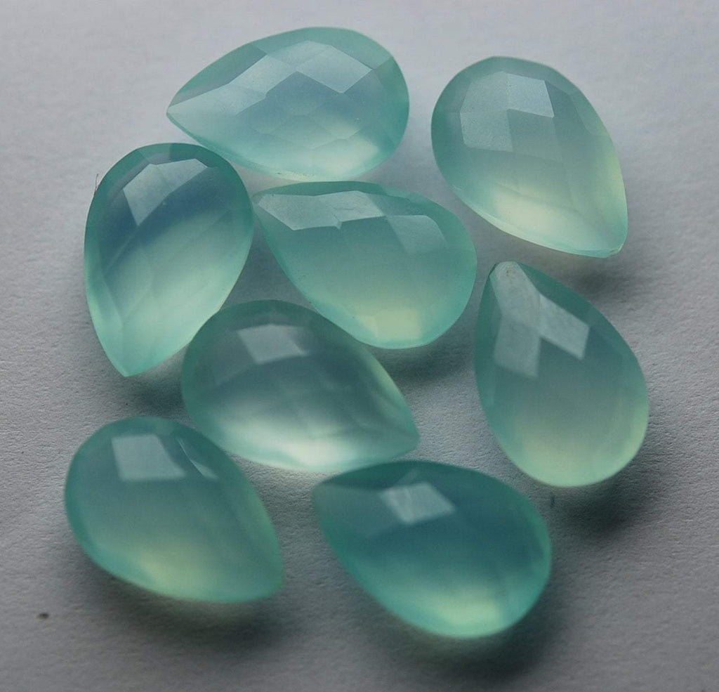 3 Matched Pair,Side Drilled,Aqua Chalcedony Faceted Pear Shape Briolettes 12X8mm - Jalvi & Co.