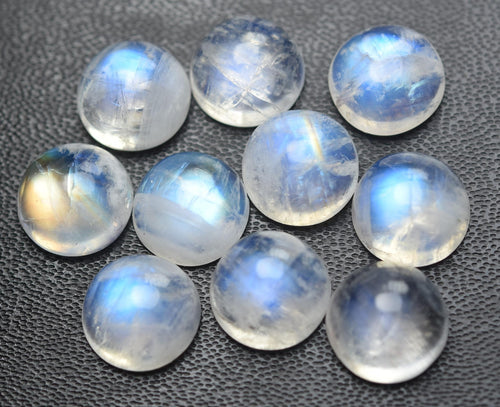 3 Matched Pairs,Rainbow Moonstone Round Smooth Cabochon Size, 10mm Natural Stone - Jalvi & Co.