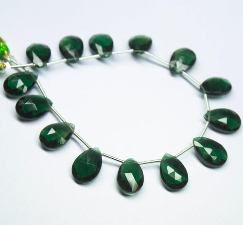 3 matching pair, 10x15mm, Emerald Green Quartz Faceted Pear Drop Briolette Loose Gemstone Beads, Quartz Beads - Jalvi & Co.