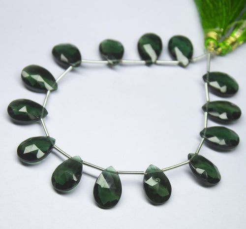 3 matching pair, 10x15mm, Emerald Green Quartz Faceted Pear Drop Briolette Loose Gemstone Beads, Quartz Beads - Jalvi & Co.