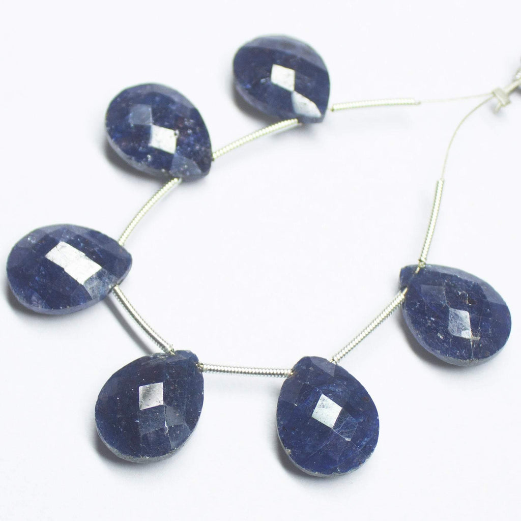 3 matching pair, 16mm, Natural Blue Sapphire Faceted Pear Drops Briolette Gemstone Beads - Jalvi & Co.