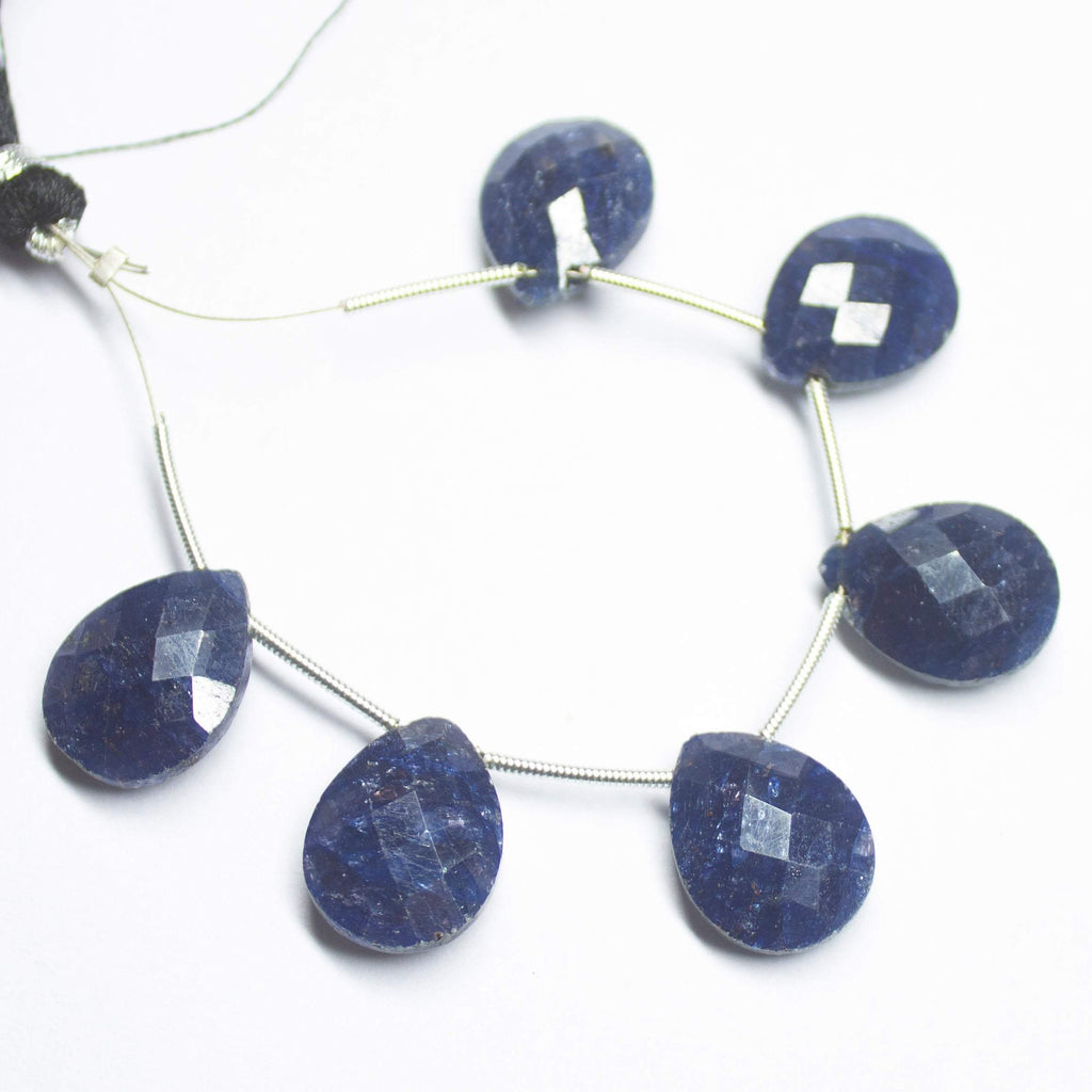 3 matching pair, 16mm, Natural Blue Sapphire Faceted Pear Drops Briolette Gemstone Beads - Jalvi & Co.