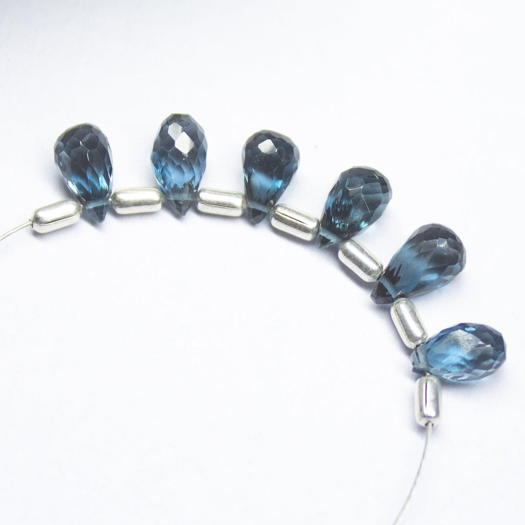 3 matching pair, 8-9mm, Natural London Blue Topaz Faceted Tear Drop Briolette Loose Gemstone Beads - Jalvi & Co.