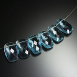 3 matching pair, Natural Sky Blue Quartz Faceted Rectangular Beads 16x10mm
