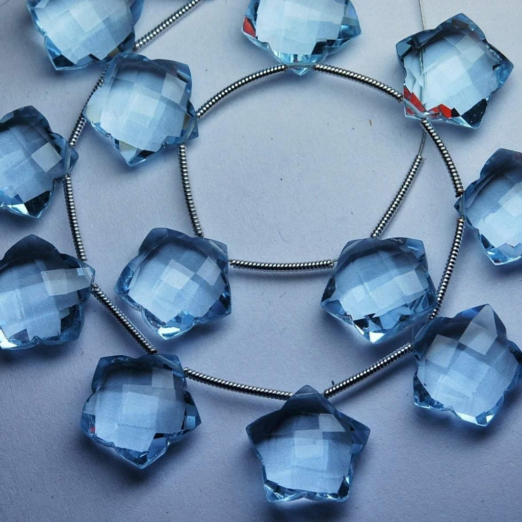 3 Pair Aquamarine Blue Quartz Faceted Star Briolette Loose Gemstone Beads 14mm - Jalvi & Co.