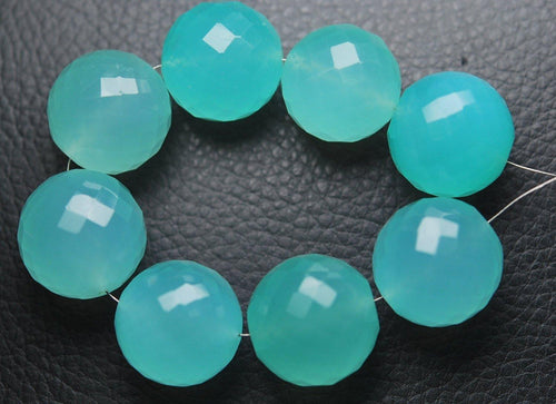 3 Pcs,Aqua Chalcedony Micro Faceted Round Balls Beads 12-13mm - Jalvi & Co.