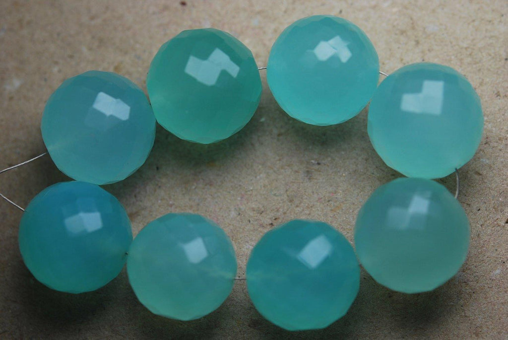 3 Pcs,Aqua Chalcedony Micro Faceted Round Balls Beads 12-13mm - Jalvi & Co.