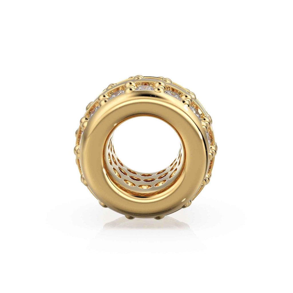 3 Row Real Diamond 18k Solid Gold Eternity Rondelle Wheel Spacer Handmade Beads for Necklace or Bracelet - Jalvi & Co.