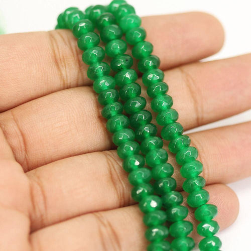 3 Strand Emerald Green Jade Faceted Rondelle Loose Gemstone Beads Strand 15