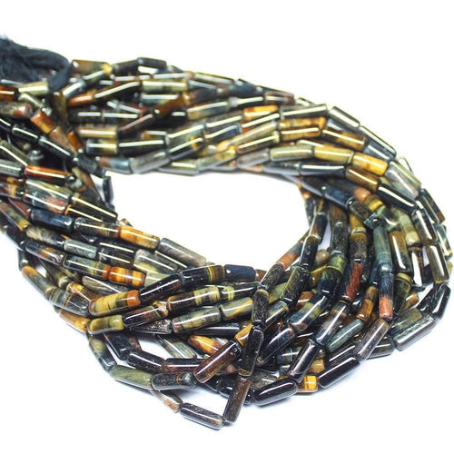 3 Strand Natural Blue Hawk's Eye Smooth Tube Gemstone Beads Strand 13