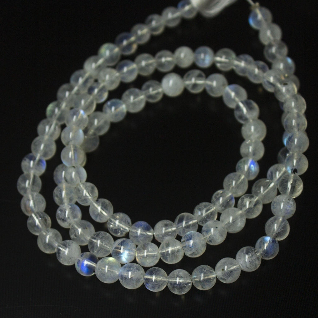 3 Strand Natural Blue Rainbow Moonstone Smooth Round Beads 4.5mm 16inches - Jalvi & Co.