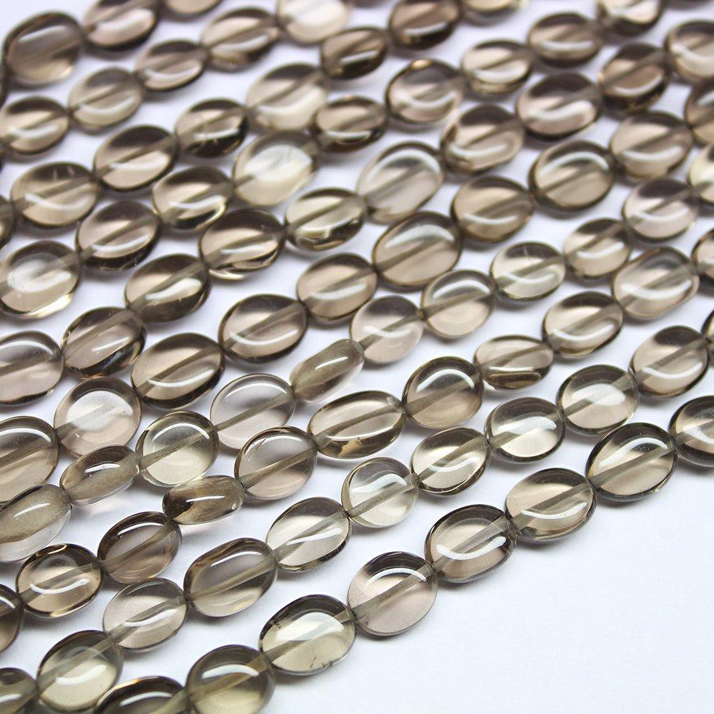 3 Strand Natural Smoky Quartz Smooth Oval Craft Loose Gemstone Beads 13" 7mm 8mm - Jalvi & Co.