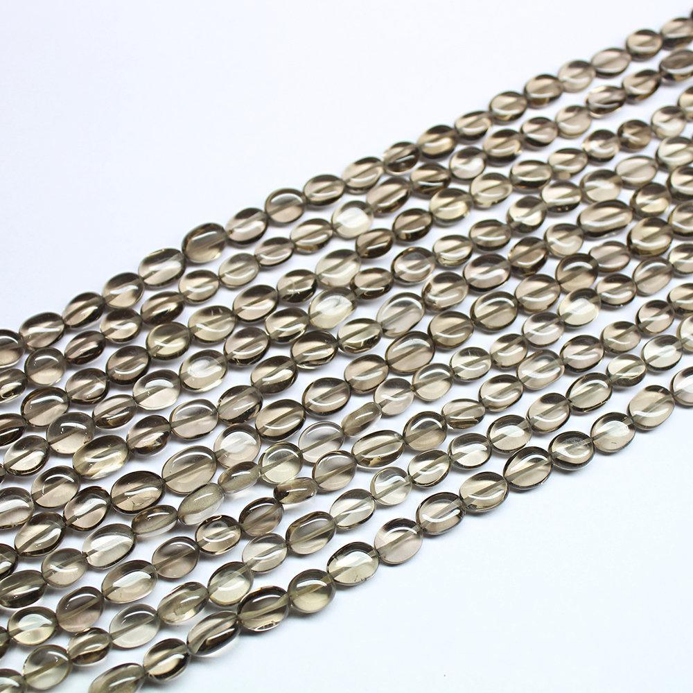 3 Strand Natural Smoky Quartz Smooth Oval Craft Loose Gemstone Beads 13" 7mm 8mm - Jalvi & Co.