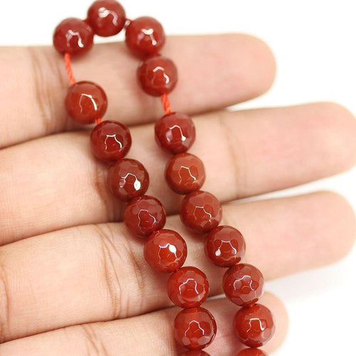 3 Strand Red Onyx Chalcedony Faceted Round Loose Gemstone Beads Strand 15