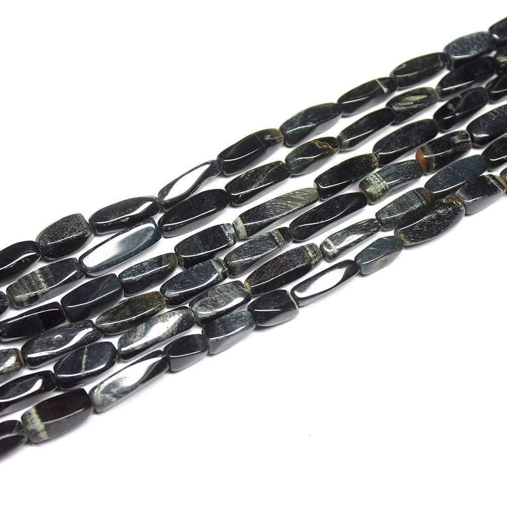 3 Strand Twisted Hawks Eye Smooth Tube Gemstone Beads Strand 14" 7mm 15mm - Jalvi & Co.