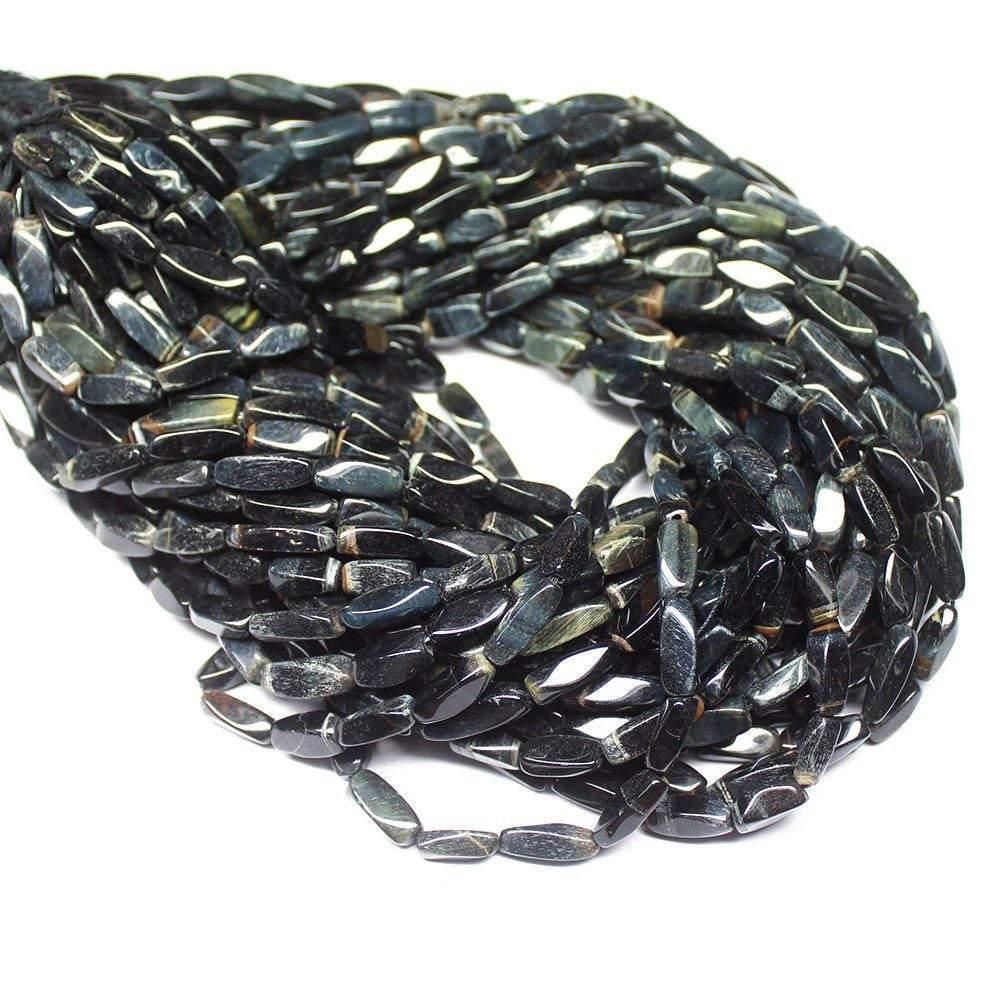 3 Strand Twisted Hawks Eye Smooth Tube Gemstone Beads Strand 14" 7mm 15mm - Jalvi & Co.