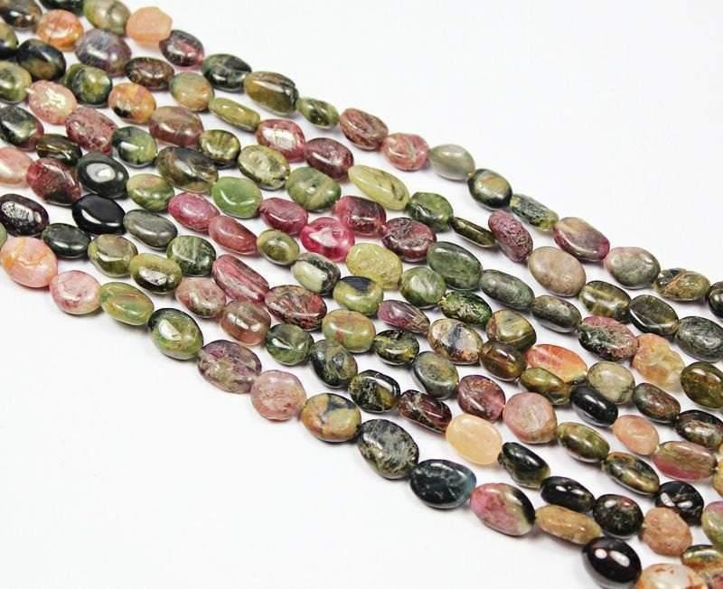 3 Strand Watermelon Tourmaline Smooth Oval Loose Gemstone Beads 6mm 8mm 13" - Jalvi & Co.