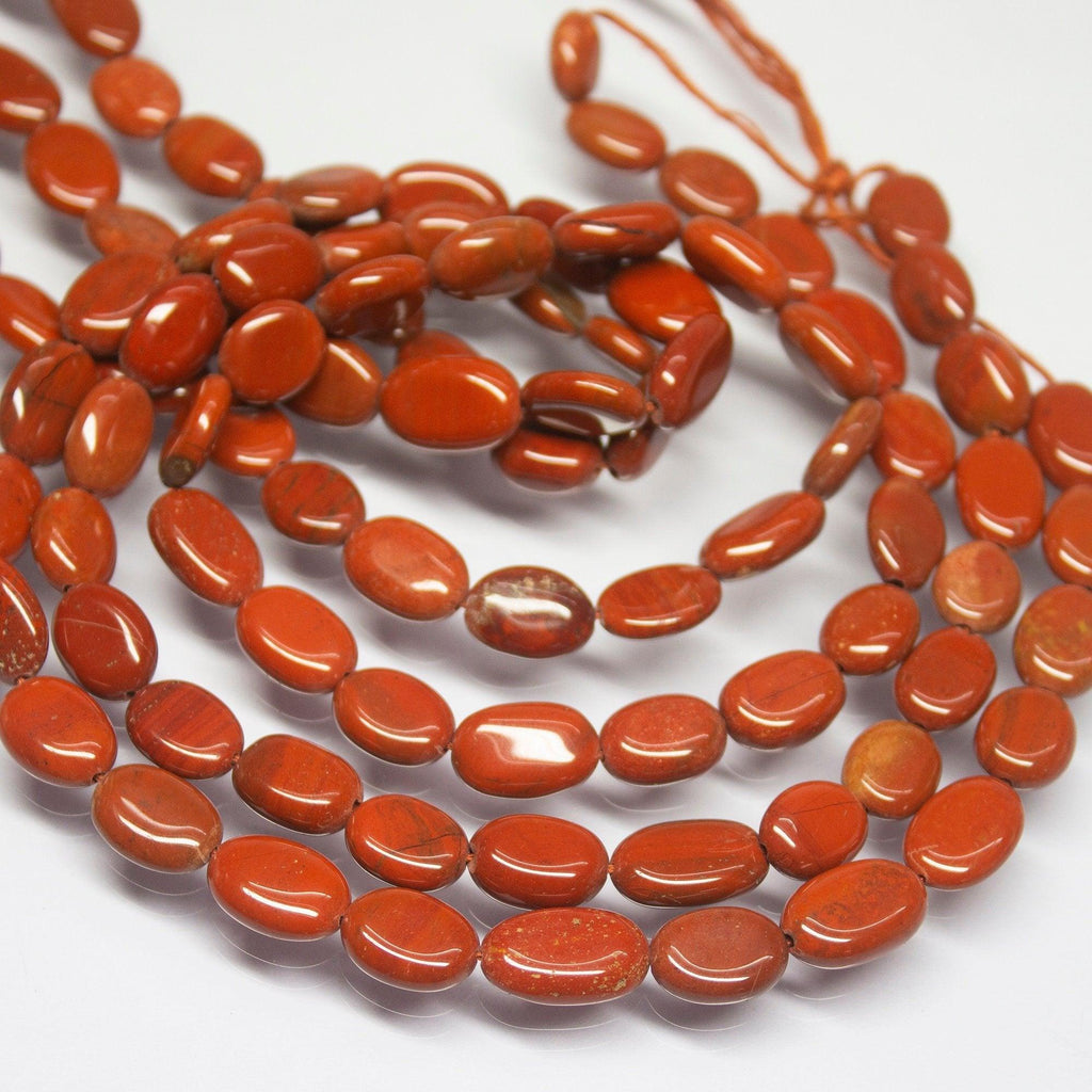 3 strands, 14" Full Strand, Red Jasper Smooth Oval Shape Gemstone Beads, Jasper Beads, 9-10mm - Jalvi & Co.