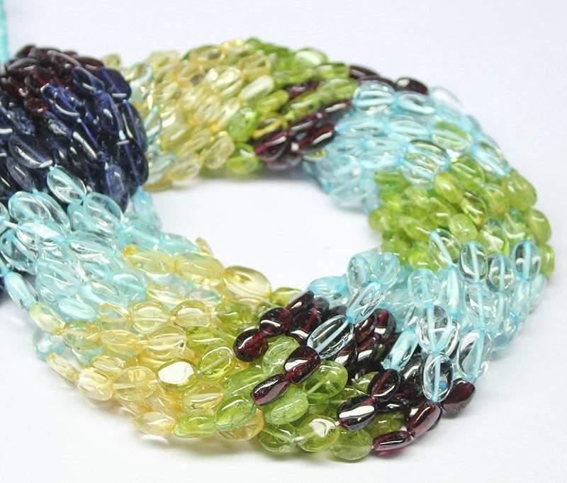 3 strands Lot Natural Multi Gemstone Smooth Loose Oval Beads Strand 7mm 12mm 14" - Jalvi & Co.